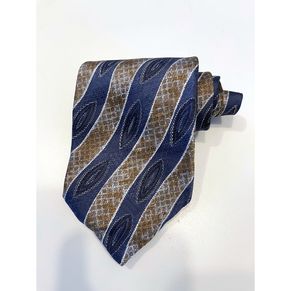 Hardy Amies Blue Gold Patterned Silk Mens Tie‎